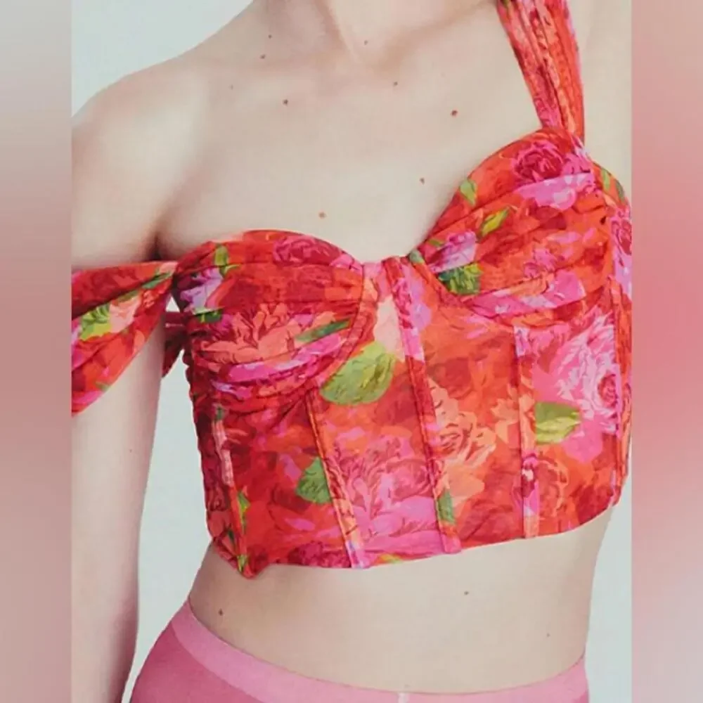 Zara Floral Tulle Bustier Corset Style Cap Sleeve Top - Picture 3 of 8